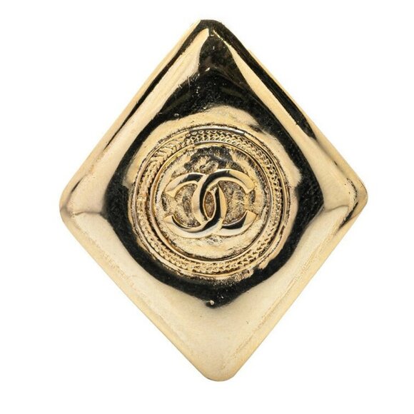 CHANEL CC Logos Rhombus Brooch Gold Tone Pin Auth #07773 - Picture 1 of 3